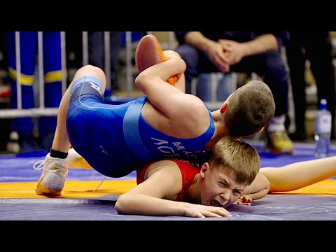 U13 Roman Postrilonii (UKR) vs Abdul-Malik Muzaev (NOR) 53kg. Freestyle boys wrestling. B-cam-man