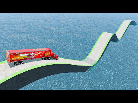 Impossible Wave Bridge Crossing Cars Vs Deep Water - BeamNG.Drive