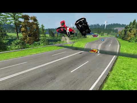 Chained Cars vs Bollards –-- BeamNG.Lovers