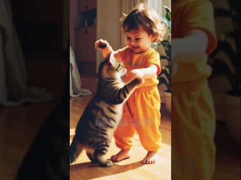 Epic First Dance – Cat Grooves with the Kid!#funnycat #cat #cute #shortsfeed #shorts #cute cats