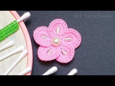 Amazing Trick with Cotton Bud - Easy Woolen Flower Making at Home - No Crochet Flower
