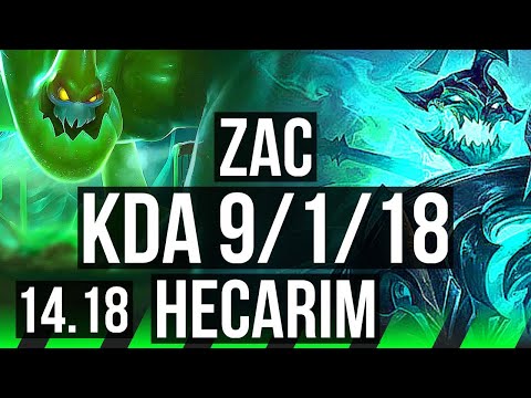 ZAC vs HECARIM (JGL) | 9/1/18, 69% winrate, Dominating, Rank 13 Zac | NA Challenger | 14.18