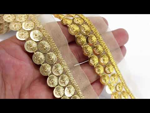 Golden 9.00 Meter Sequins Embroidery Lace Borders, For Garments
