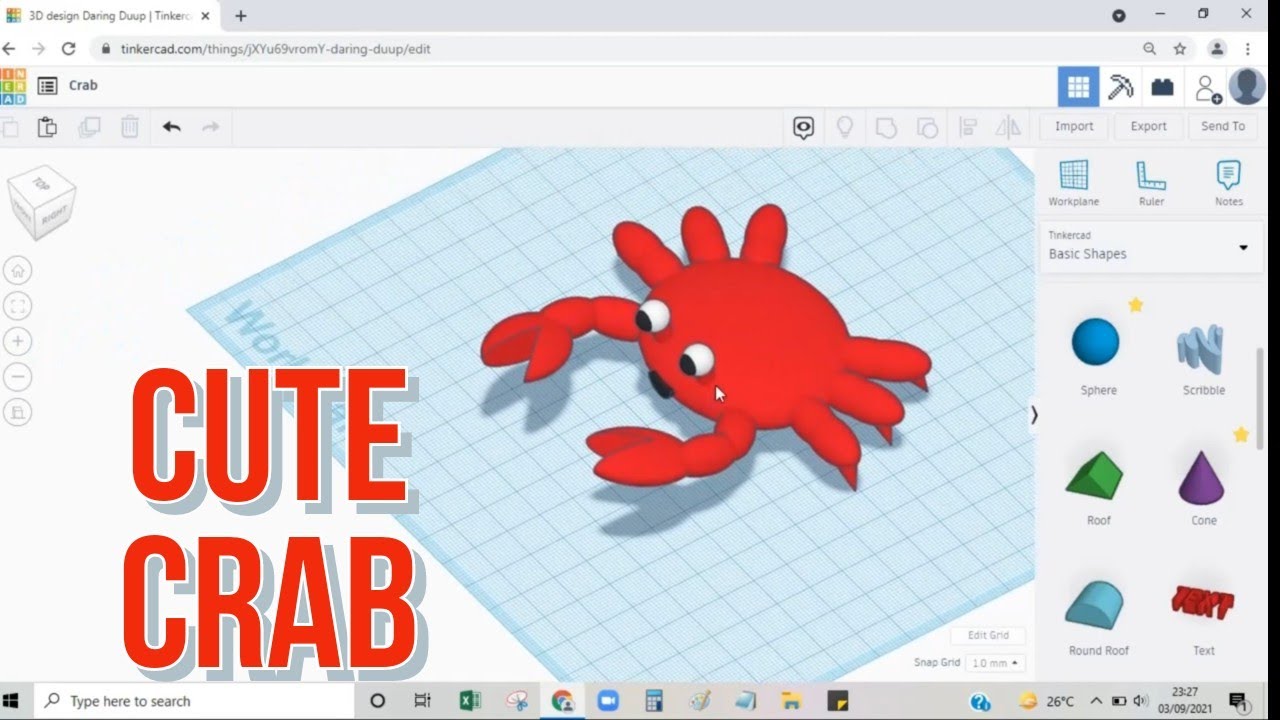 TINKERCAD - DRAW A CUTE CRAB TUTORIAL