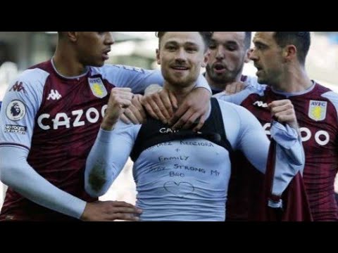 Matty Cash z pozdrowieniami dla Tomasza Kędziory po bramce dla Aston Villi