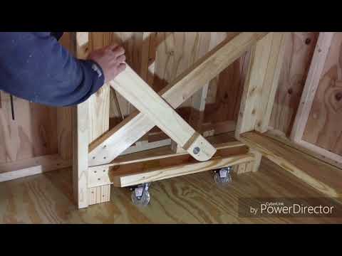 Retractable wheels for heavy workbench.