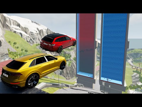 High Speed Jumps In Left Or Right Vertical Pool (Crash Test) - BeamNG.drive Crazy Cars Jumps In Pool