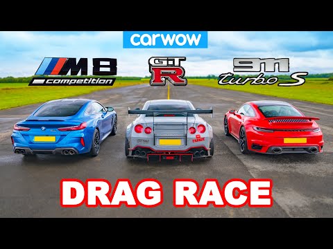 Porsche 911 Turbo v BMW M8 v Nissan GT-R: DRAG RACE