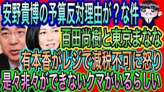 【日本保守党】安野貴博の予算反対理由が？？／百田尚樹と東京まなな／是々非々ができないクマ／有本香が萩生田ポストに苦言