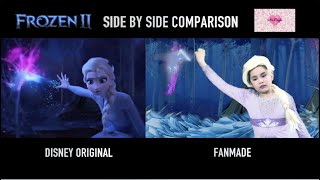 Side by side comparison Frozen 2 - Elsa meets Bruni, The Fire Spirit | Elsa Magical Powers