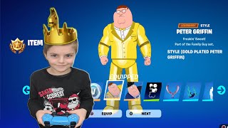 My 10 Year Old Kid Spending ALL His Battle Stars Unlocking FREE NEW Skin PETER GRIFFIN GOLD PLATED