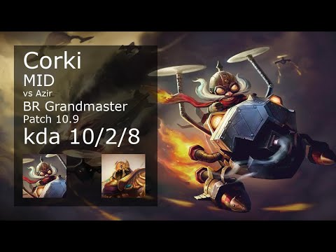 Corki Mid vs Azir - BR Grandmaster 10/2/8 Patch 10.9 Gameplay
