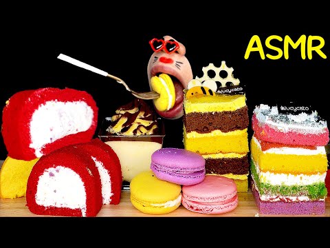 [ASMR MUKBANG] Rainbow Cake, Cheese cake, Honey Cake, Tiramisu, Macaron, Mochi Real sound eating