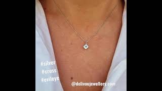 925 Silver Cross Evil Eye Necklace.    Find us @ www.delivoujewellery.com