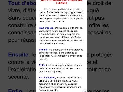 Texte argumentatif sur Les droits des enfants 4am BEM #bem #composition #français