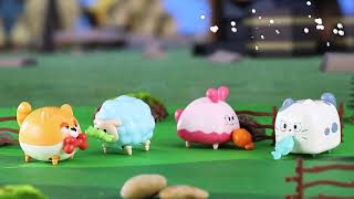 🐑🐶🐰🐱 Pull String Geometry Animal Toys | Learn Shapes + Foods