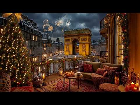 Relaxing Jazz Happy New Year in Paris | Cozy Night Ambience with Fireworks & Smooth Jazz