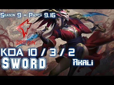 GRF Sword AKALI vs GNAR Top - Patch 9.16 KR Ranked