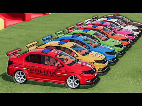 TRANSPORTING ALL COLORS DACIA LOGAN POLICE CARS VEHICLES WITH MACK TRUCKS ! FS22
