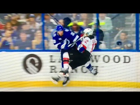 J.T. Miller brings the pain vs. Ben Lovejoy! NJ Devils at TB Lightning Game 2 - 2018 NHL Playoffs