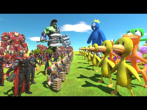 Avengers War - Avengers Team VS Rainbow Friends Team - Animal Revolt Battle Simulator