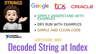 YouTube video 'Decoded String at Index | Clean Code | TCS | GOOGLE | ORACLE | Leetcode - 880'