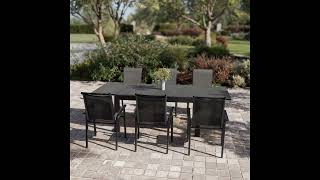 KETTLER BasicPlus Pro Garten-Essgruppe, anthrazit matt/schwarz, Alu/Textilene/Spraystone, Tisch 160/260 x 100 cm, inkl. 6 Stapelsessel