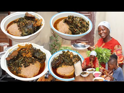 HOW I MADE NIGERIAN VEGETABLE SOUP + TOM BROWN SWALLOW RECIPE !! COOKING DELICIOUS AFRICAN FOOD...