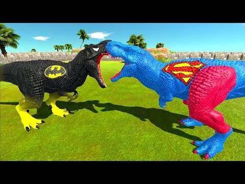 SUPERMAN T REX vs BATMAN T REX OASIS DEATH RUN - Animal Revolt Battle Simulator #shorts