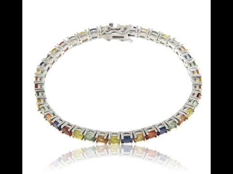 Bratara tennis Argint 925 Placat cu Rodiu Safire multicolore Naturale - Stralucire si Eleganta