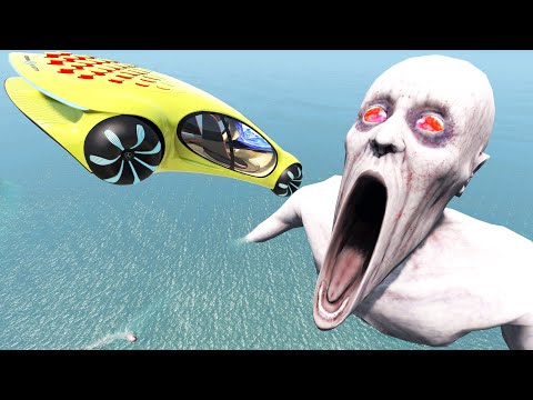 Jumping Cars Off The Ramp Into Creepy Mouth The Shy Guy (SCP-096) - BeamNG.Drive