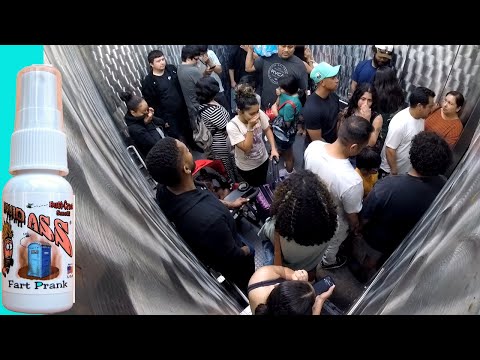 Spraying liquid A$$ Fart Spray in A Elevator