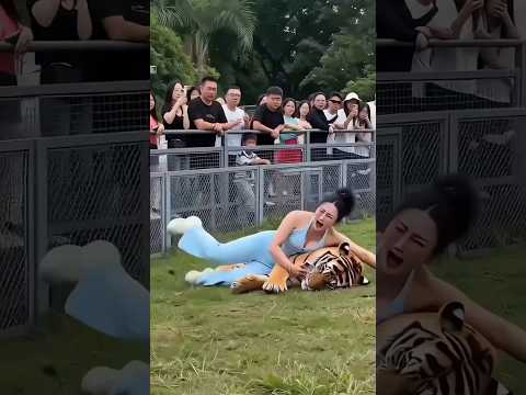This girl fell into the tiger cage.