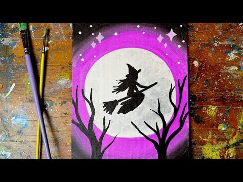 Beginner Acrylic Painting Tutorial | How to Paint a Witch | Halloween Art