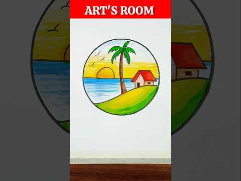 Easy Circle Scenery Drawing with Colour | Beautiful Circle Art #shorts #drawing #artsroom