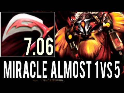 28 Kills Almost 1 vs 5 Miracle- Earthshaker Super Carry Disaster Game Dota 2 7.06