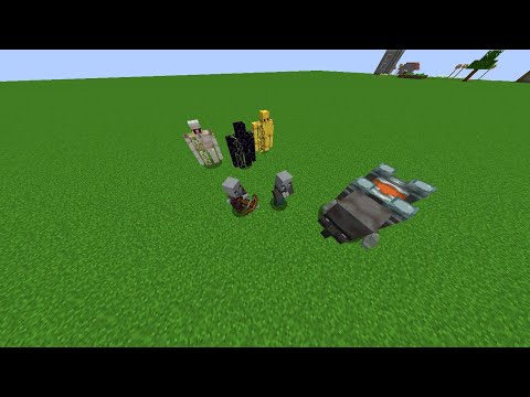 Gold, Obsidian and iron golem vs raid | minecraft modded mob battle