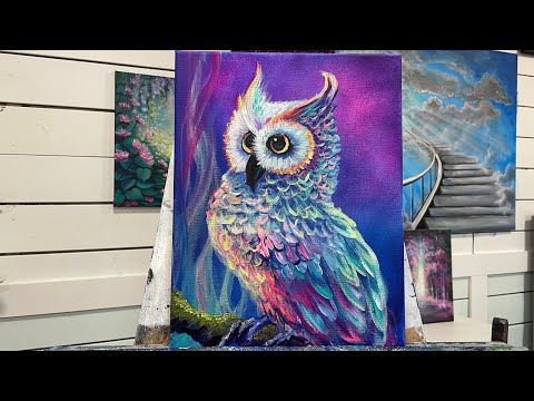 How To Paint A COLOURFUL OWL 🦉 acrylic