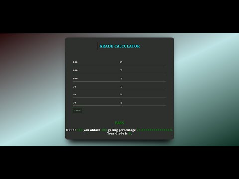 Javascript Grade Calculator Mini Project Ll Html Css Js Project Html Css Javascript Project