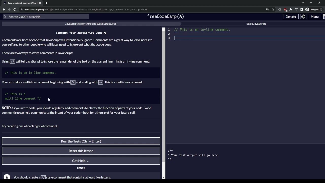 1/113 Comment Your JavaScript Code  | Freecodecamp | JavaScript Algorithms and Data Structures