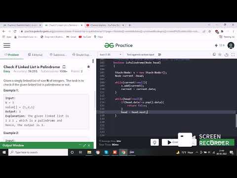 Linked list in java:Check if linked list is Palindrome