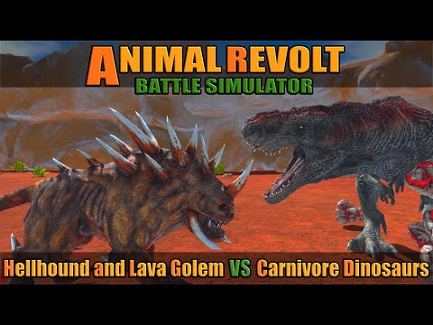 Lava Golem and Hellhound vs Carnivore Dinosaurs - Animal Revolt Battle Simulator