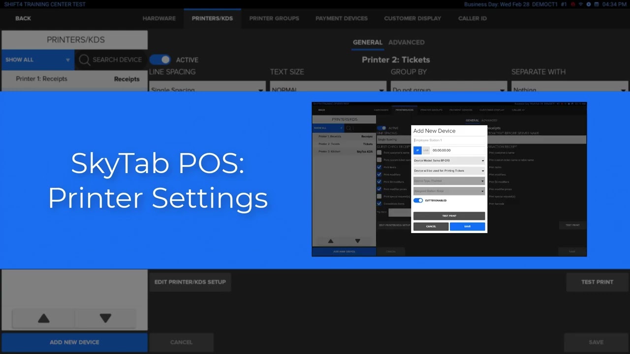 SkyTab POS: Hardware Settings