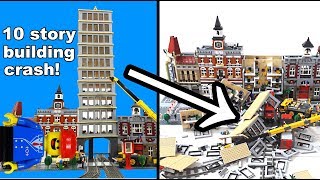 Lego train crash with huge skyscraper!🚆🏗️