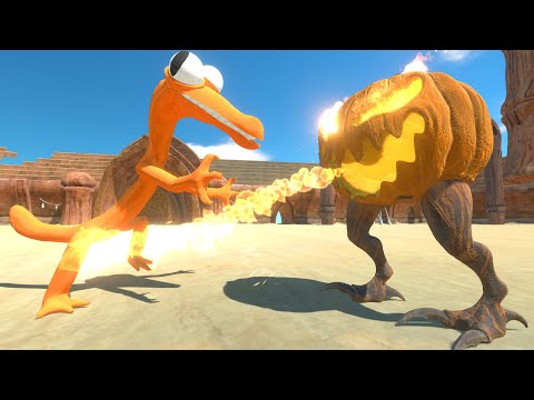 Rainbow Friends Orange vs Pumkin Lantern Halloween at the Arena - Animal Revolt Battle Simulator