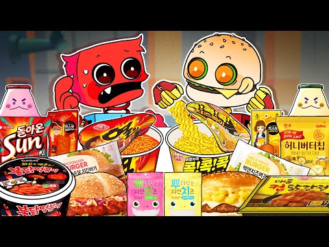 Convenience Store Red Yellow Food MUKBANG Boxy Boo vs LUNCH Boxy boo PROJECT PLAYTIME ANIMATION ASMR