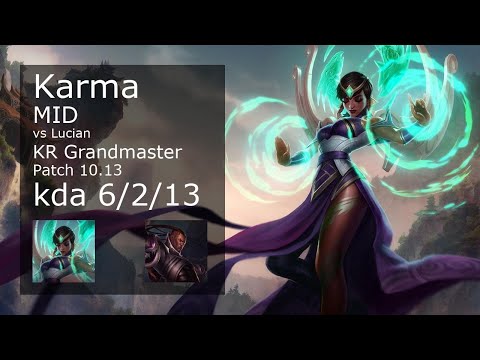 Karma vs Lucian Mid - KR Grandmaster 6/2/13 Patch 10.13 Gameplay // [롤] 카르마 vs 루시안 미드
