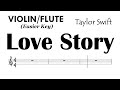 Love Story Violin Flute Easier Key Taylor Swift Sheet Music Backing Track Partitura