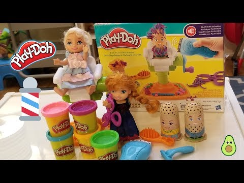 Play Doh Barber Shop Haircut⎜Colorful Hair Salon With Elsa Anna Unboxing Surprise