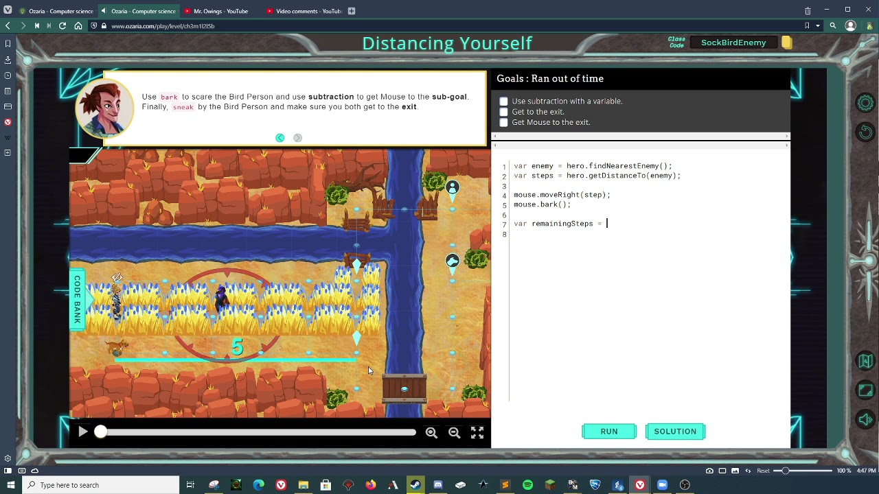 Ozaria - Javascript - Chapter 3 - Module 1 - Distancing Yourself